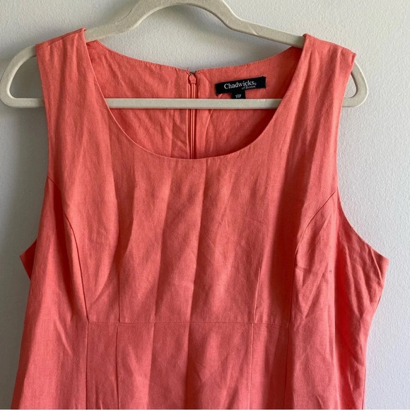 Chadwicks Linen Sleeveless Classy Classic Coral Dress Size 14 Petite - Picture 3 of 12